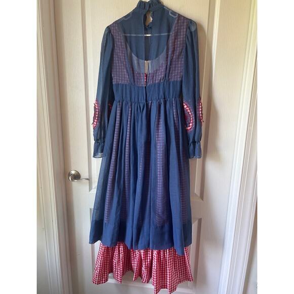 Vintage Pat Richards red and white checkered dress with blue overlay, maxi - Picture 4 of 8